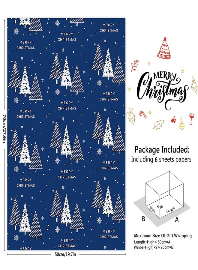 Geluode Blue Christmas Wrapping Paper for Boys Girls Kids, Snowman Snowflakes Xmas Tree Deer Gift Wrap Paper 6 Sheets Folded Flat 20x28 inches per Sheet for New Year Xmas Winter Holiday - Image 2